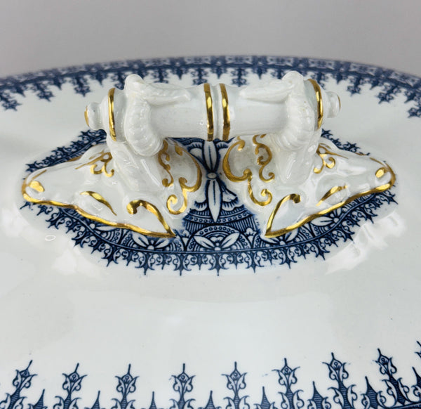 Antique Royal Worcester Oval Covered Serving Bowl With Ram's Heads 1890