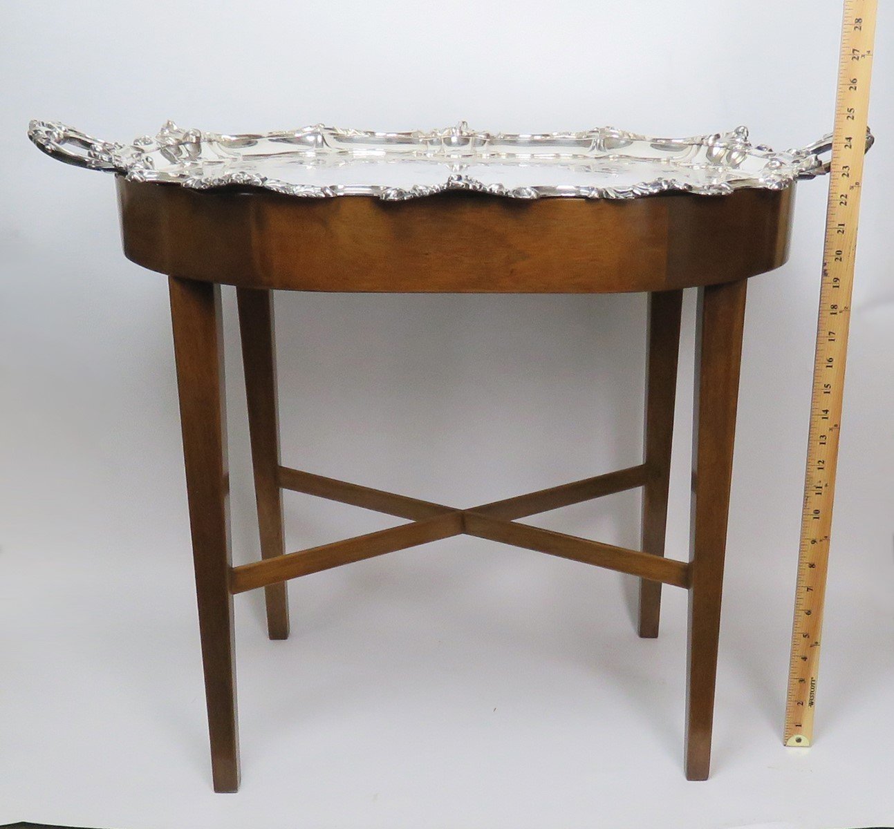 Antique c1820 English Regency Silver Tray w/ Custom Wooden Table