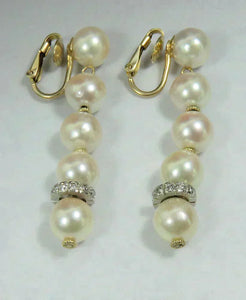 Superb Quality Pair 14k Gold Diamond Pearl Drop Dangle Earrings
