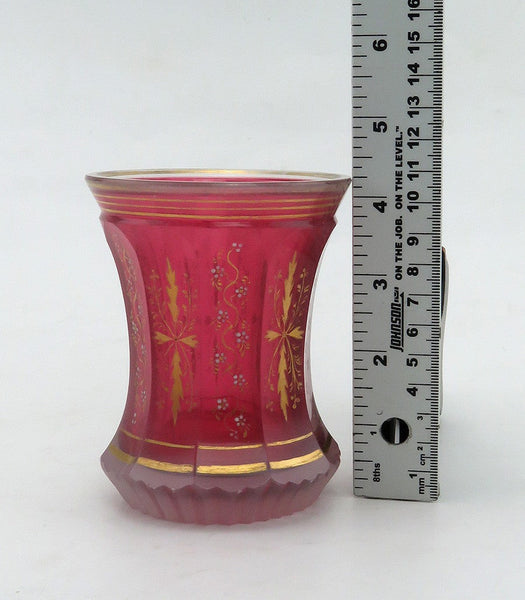 Antique French Opaline Clambroth Cranberry / Ruby Red Gilt Glass Vase