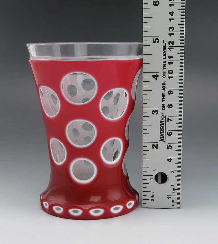 Distinctive Antique Bohemian Thousand Eyes Red White Cut to Clear Vase