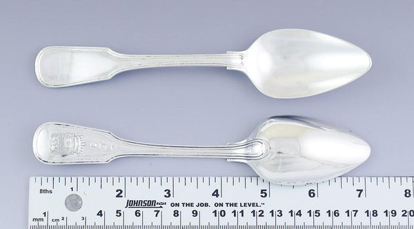 5 Dutch 934 Silver Fiddle Thread Soup Place Dessert Spoons w Neat Crest 1873