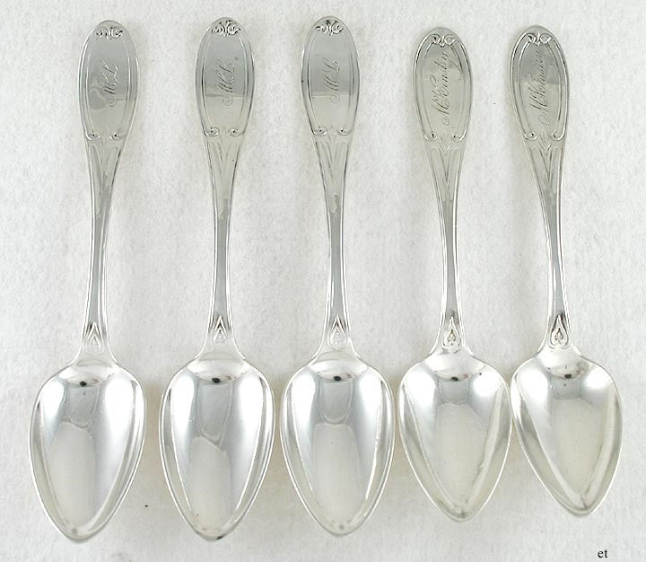 5 Antique American Coin Silver WW Hannah Teaspoons