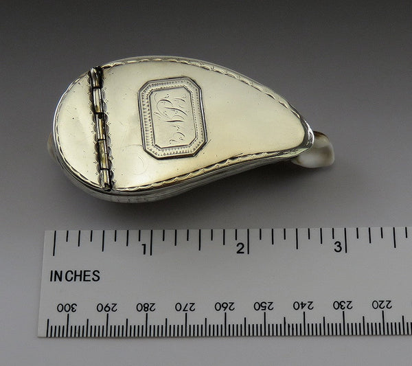 Antique Sterling Silver Mounted Cowrie Shell Snuff Box 18th Century