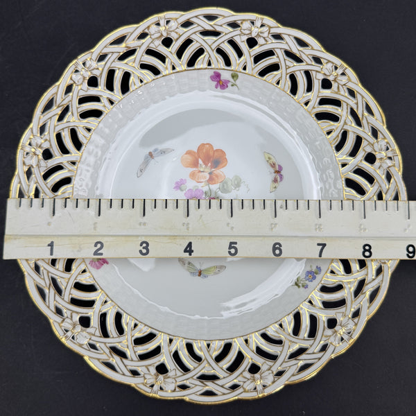 Set 9 c1890s KPM Reticulated Pierced 9" Hand Painted Plates Flowers Butterflies