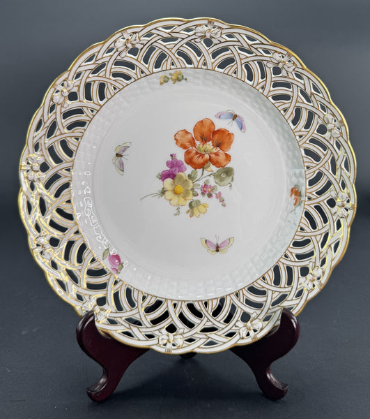 Set 9 c1890s KPM Reticulated Pierced 9" Hand Painted Plates Flowers Butterflies