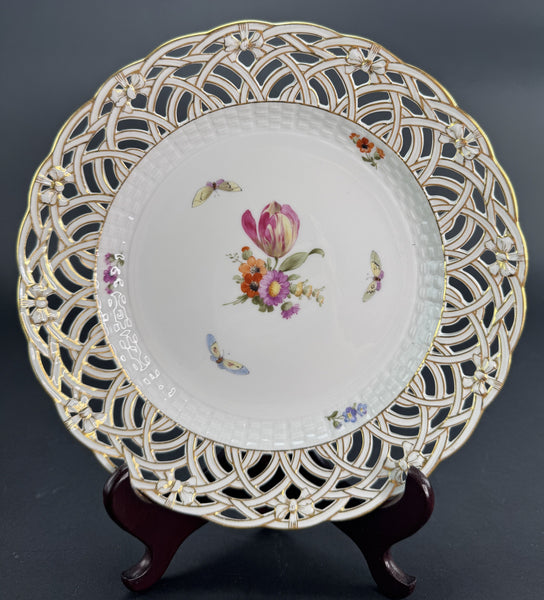 Set 9 c1890s KPM Reticulated Pierced 9" Hand Painted Plates Flowers Butterflies