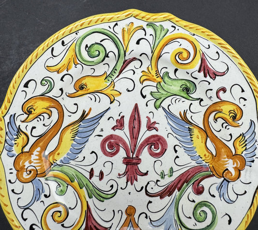 Colorful Set 8 Deruta Italy Majolica Raffaellesco Yellow Bird Dragon Plates