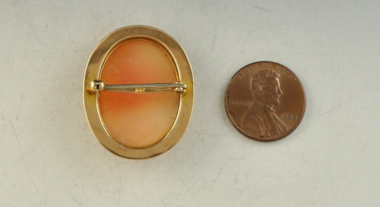 Lovely Antique 10k Yellow Gold Genuine Carved Cameo Pin/Brooch in Engraved Frame