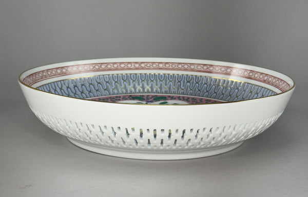 Herend Handpainted Emaille Rose ERS Reticulated 10 7/8" Bowl w Artist Signature