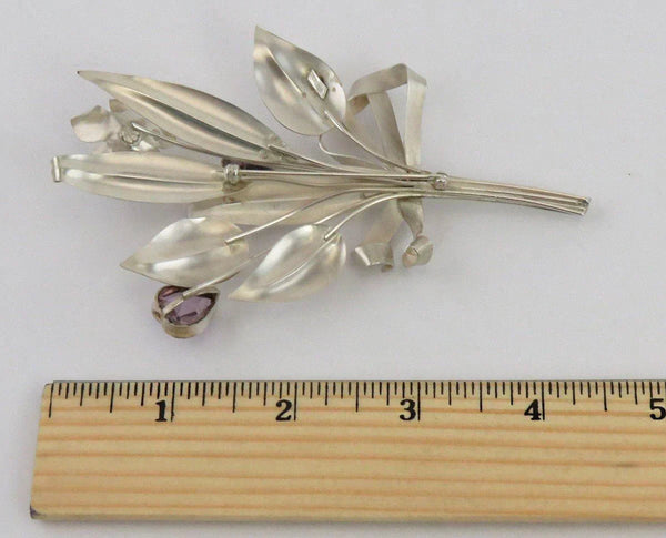 Vintage 1940's or 1950's Sterling Silver Amethyst Flower Bouquet Pin