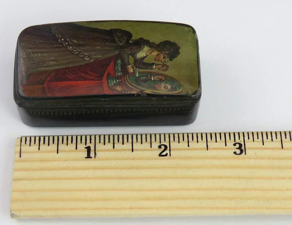 Rare Antique Victorian c1830 English Paper Mache Lacquer Bearded Lady Snuffbox