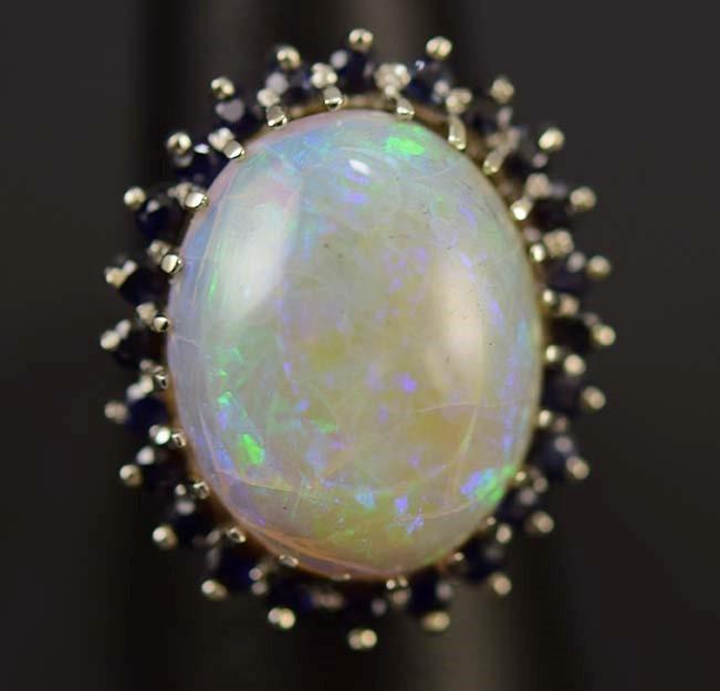 Stunning 14k White Gold Opal & Sapphire Ring Size 7