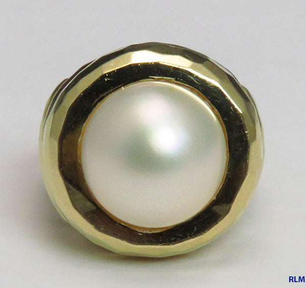 Stunning 1980's-1990's 14k Yellow Gold Mabe Pearl Ring Size 6
