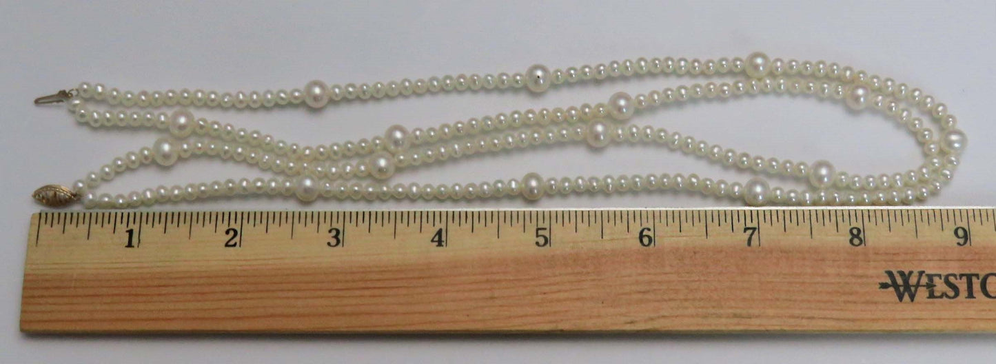 Modern Double Strand 10k Gold Cultured Pearl Necklace