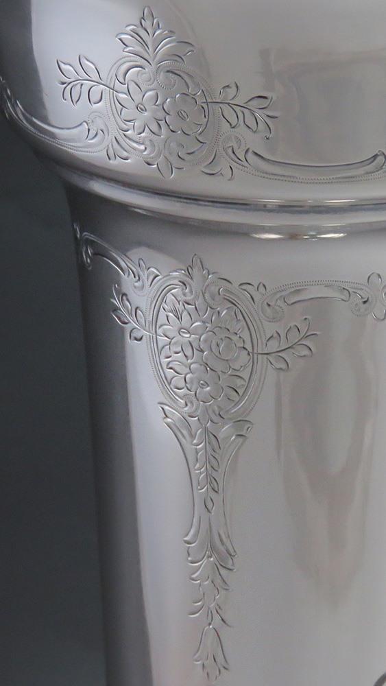 Antique Large Sterling Silver International Hand Engraved Trumpet Vase