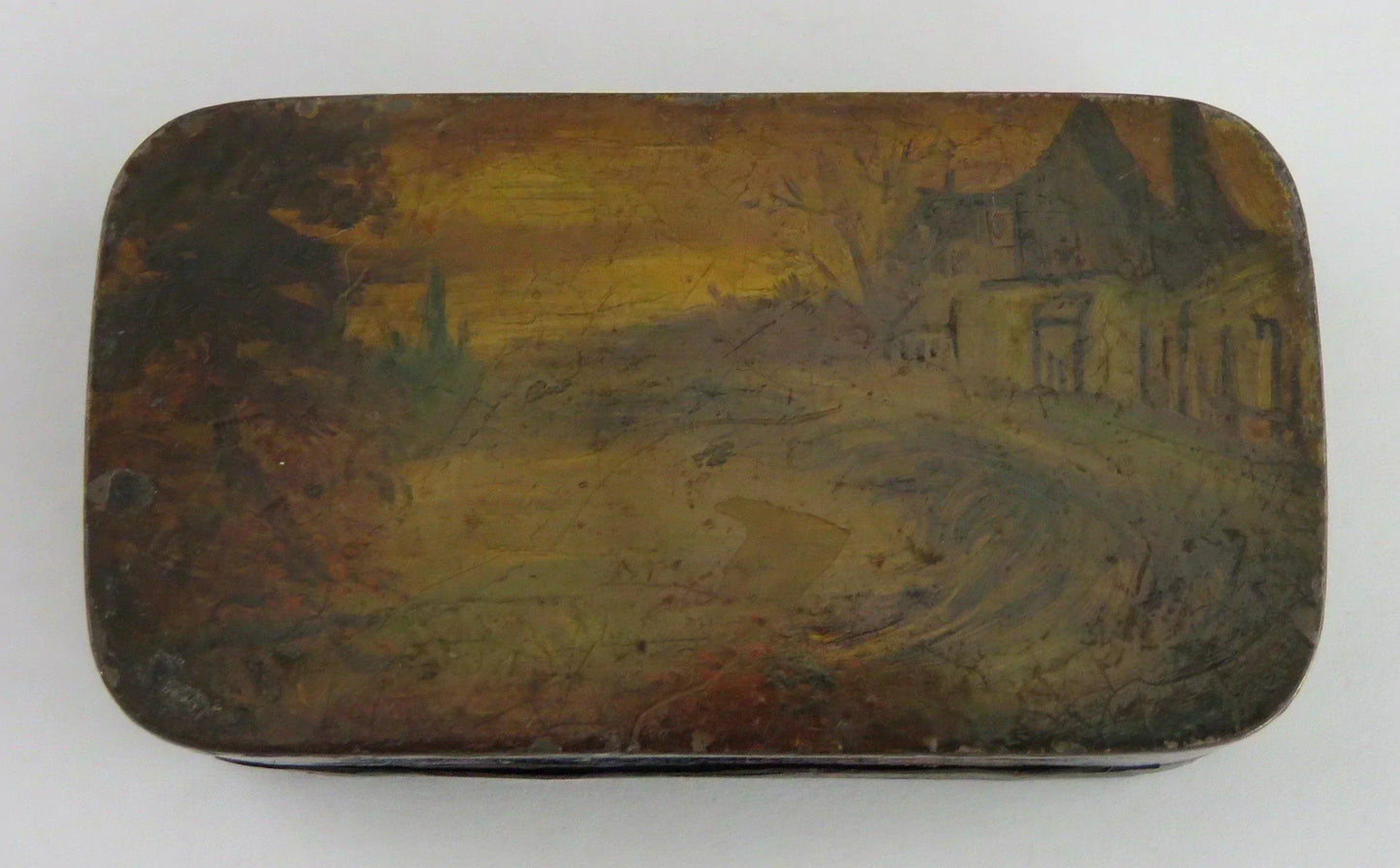 Fab mid 1800s Hand Painted European Snuffbox Picnic Scene