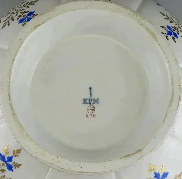 Antique c1845 KPM German Porcelain China Blue & Gold Serving Bowl