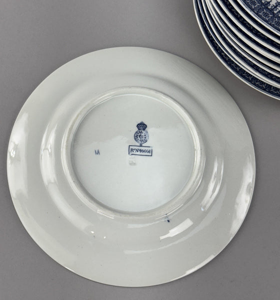 11 Antique Royal Worcester 7 Inch Plates Blue and White 1889