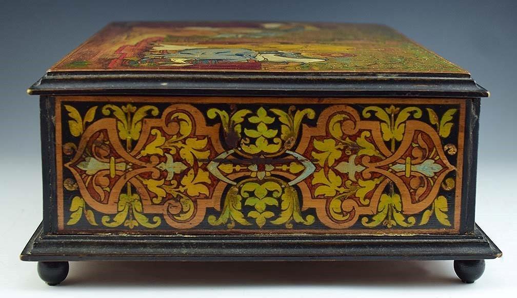 Antique Late 1800s Raised Box w/Classical Greco Roman Hand Painted Decor