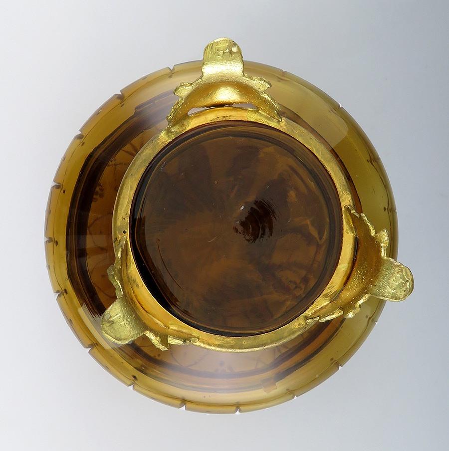 American Victorian Amber Glass Brass Impasto Enameled Dresser/Trinket/Vanity Box