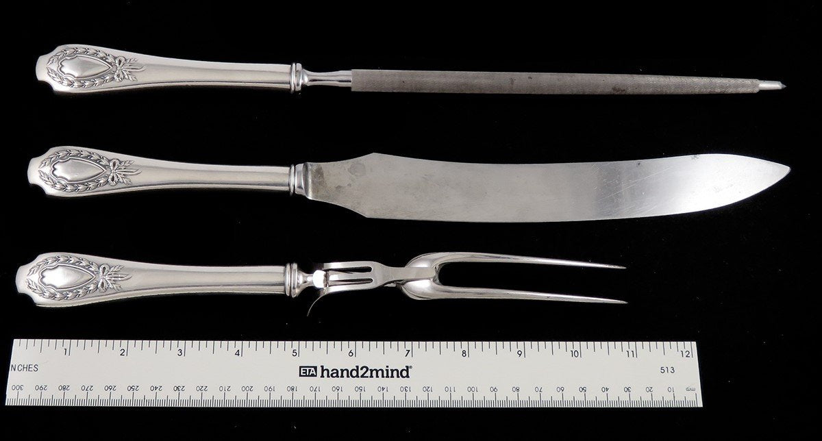 Antique 3pc Sterling Silver Alvin Apollo 1900 Carving Set Knife Sharpener Fork