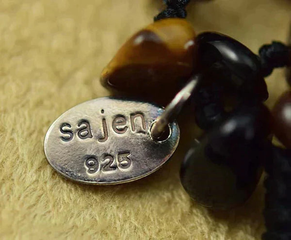 Gorgeous Sajen Tiger's-Eye And Onyx Stones Beaded Necklace