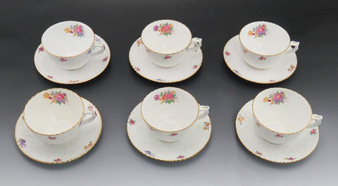 Copeland Spode English Porcelain Dresden Rose Savoy 6 Tea Cups & 6 Saucers