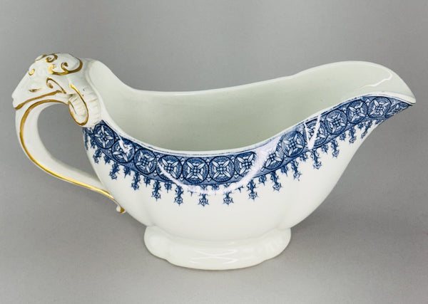 Antique Royal Worcester Gravy Boat and Under Plate w Ram's Heads 1890