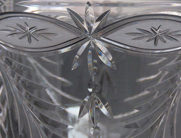 Large Impressive American Cut & Etched Glass Vase w Controlled Bubble Stem