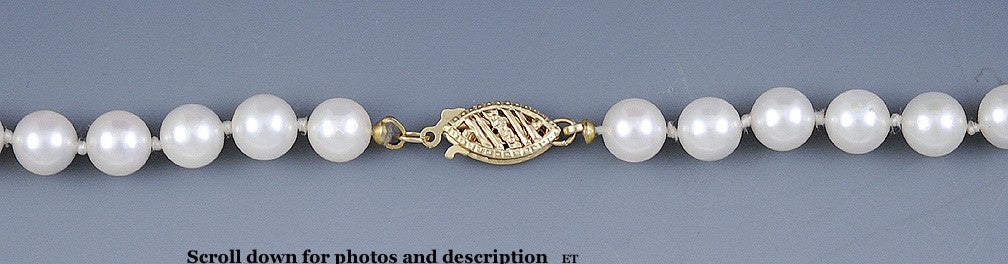 Long Strand of Pearls Necklace with 14K Yellow Gold Filigree Clasp