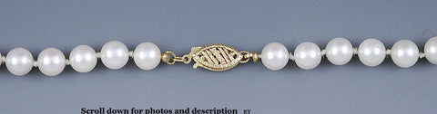 Long Strand of Pearls Necklace with 14K Yellow Gold Filigree Clasp