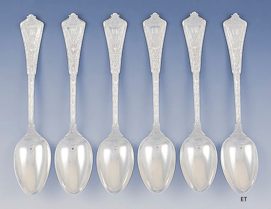 6 Antique c1880 Tiffany Persian 1872 Sterling Silver Teaspoons