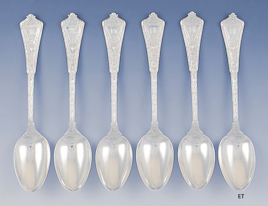 6 Antique c1880 Tiffany Persian 1872 Sterling Silver Teaspoons