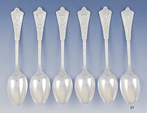 6 Antique c1880 Tiffany Persian 1872 Sterling Silver Teaspoons