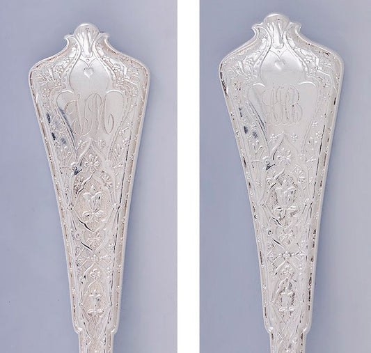 6 Antique c1880 Tiffany Persian 1872 Sterling Silver Teaspoons