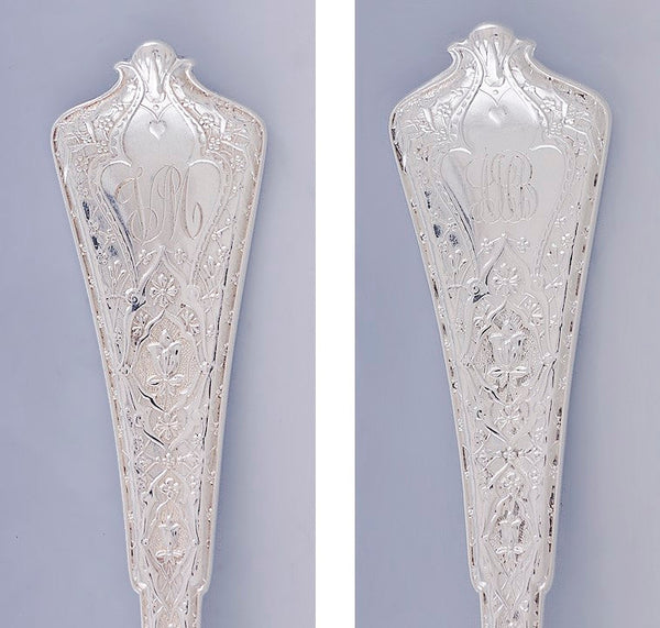 6 Antique c1880 Tiffany Persian 1872 Sterling Silver Teaspoons