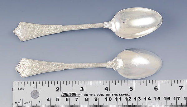 6 Antique c1880 Tiffany Persian 1872 Sterling Silver Teaspoons