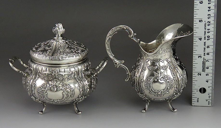 Vintage 1943 Finnish Silver Victorian Style Creamer & Covered Sugar Bowl