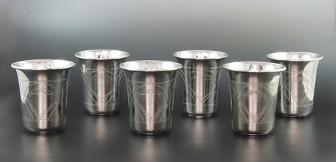 6 Russian Sphere of Influence .875 Silver Vodka Cups No Monos 2 1/4" Tall