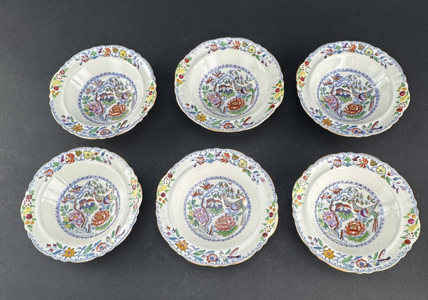 Fine Set 6 c1920s Mason's Ironstone China Flying Bird 6.5" Fruit Dessert Bowls