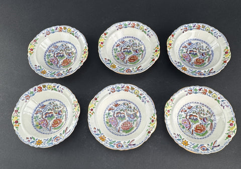 Fine Set 6 c1920s Mason's Ironstone China Flying Bird 6.5" Fruit Dessert Bowls