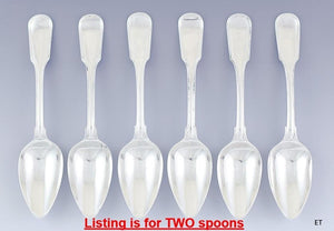 Pair 1873 Dutch Table Serving Oval Soup Spoons 934 Silver w Neat Crest 8.25"