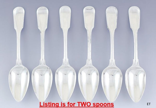 Pair 1873 Dutch Table Serving Oval Soup Spoons 934 Silver w Neat Crest 8.25"