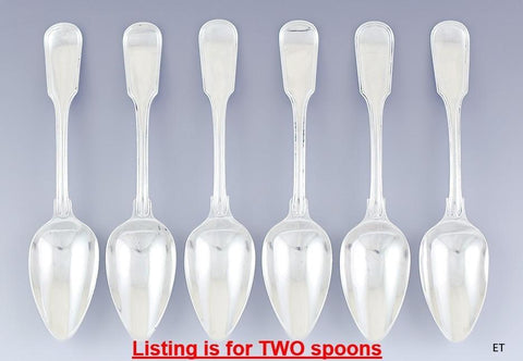Pair 1873 Dutch Table Serving Oval Soup Spoons 934 Silver w Neat Crest 8.25"