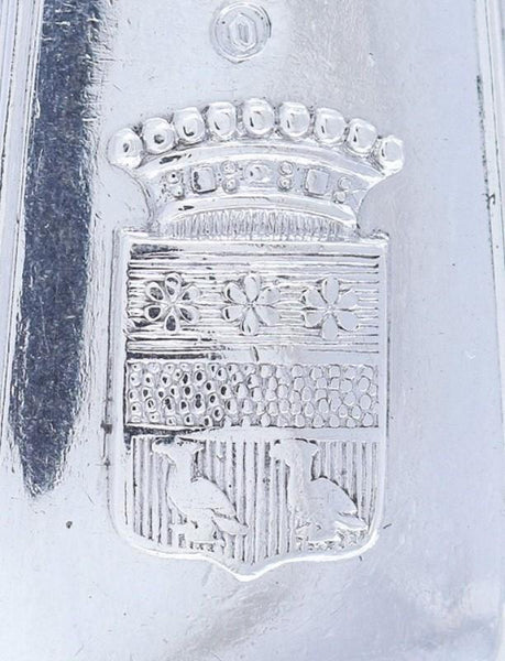 Pair 1873 Dutch Table Serving Oval Soup Spoons 934 Silver w Neat Crest 8.25"