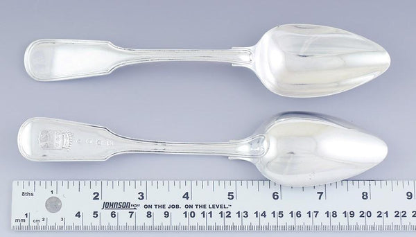 Pair 1873 Dutch Table Serving Oval Soup Spoons 934 Silver w Neat Crest 8.25"