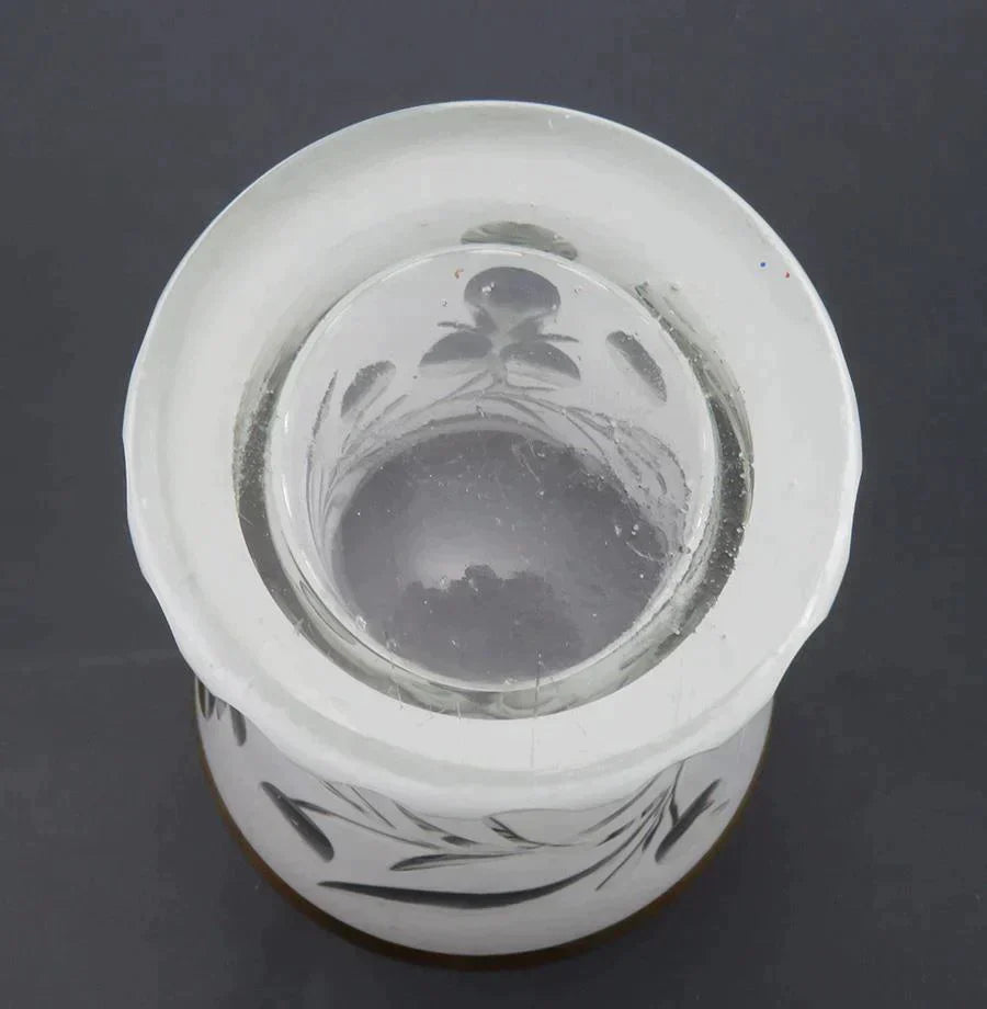 Antique Bohemian White Cut to Clear Crystal Floral Vase Glass