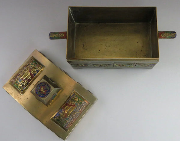 Antique c1900 Chinese Enamel Brass Covered Grand Temple Box