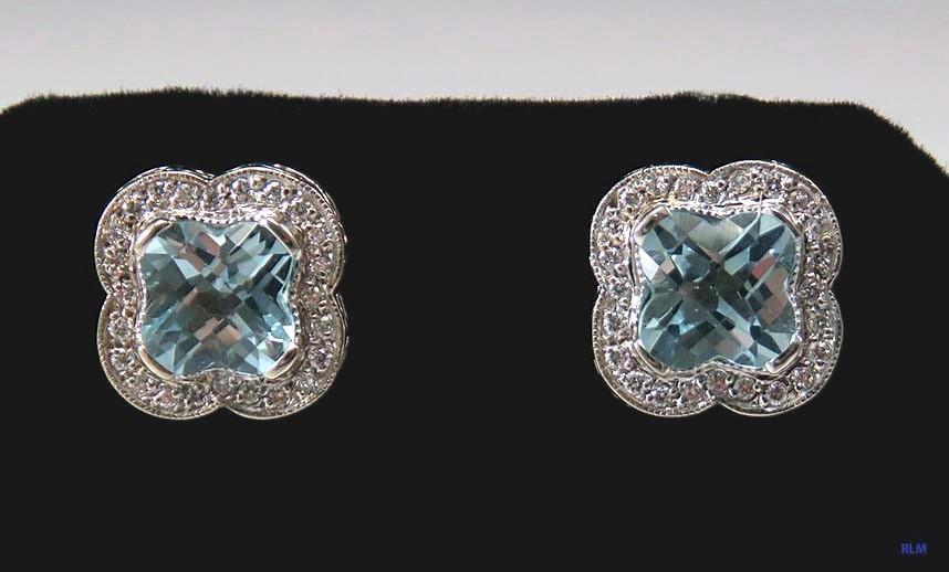 Modern 14k White Gold Topaz & Diamond Clover Earrings
